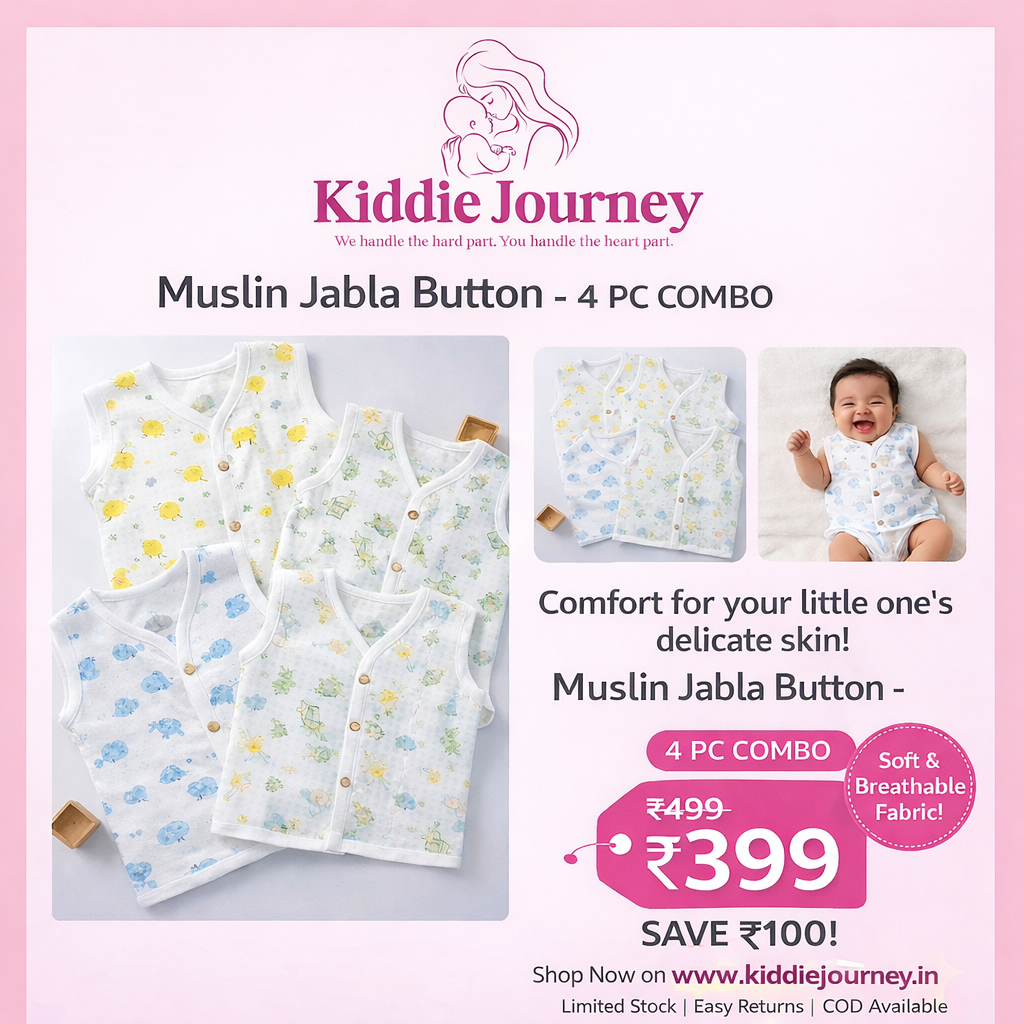 Muslin Jabla Button – 4 PC Combo for Newborn Babies (0–6 Months)