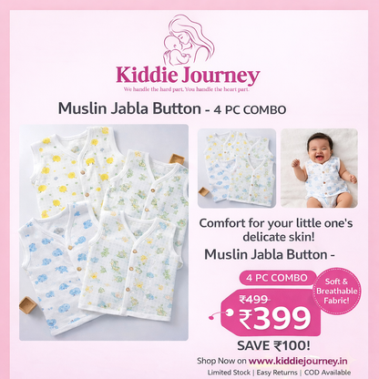 Muslin Jabla Button – 4 PC Combo for Newborn Babies (0–6 Months)