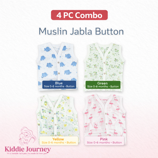 Muslin Jabla Button – 4 PC Combo for Newborn Babies (0–6 Months)